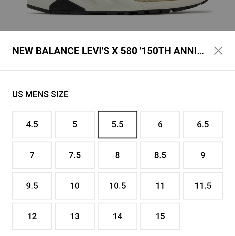 New Balance x Levi's 580 '150th Anniversary' Beige W7 M5.5 - Picture 8 of 9